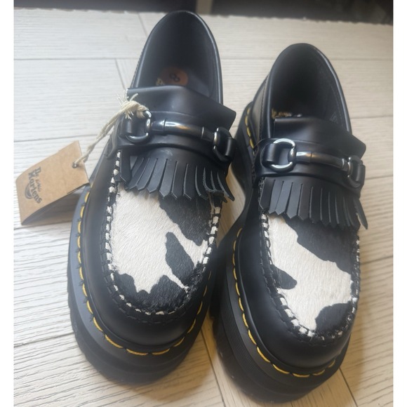 Dr. Martens Shoes - DR. MARTENS ADRIAN SNAFFLE HAIR-ON COW PRINT KILTIE PLATFORM LEATHER LOAFER Sz 8